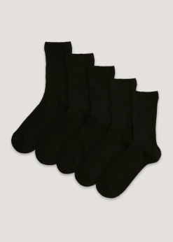 Kids 5 Pack Black Ribbed Socks (Younger 9-Older 6.5)