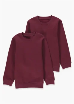Kids 2 Pack Burgundy Crew Neck School Sweatshirts (3-13yrs)
