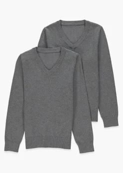Kids 2 Pack Grey V-Neck School Jumpers (3-13yrs)