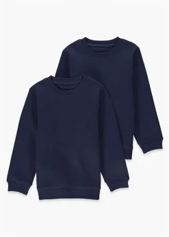 Kids 2 Pack Navy Crew Neck School Sweatshirts (3-13yrs)