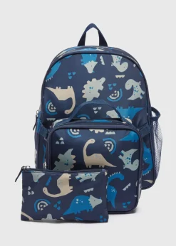 Kids 3 Piece Navy Dinosaur Backpack Set
