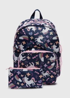 Kids 3 Piece Navy Unicorn Backpack Set