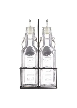 Kilner Set of 2 Oil Bottles & Metal Rack (300ml)