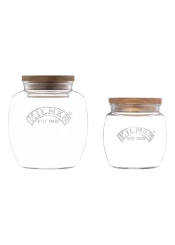Kilner Set of 2 Universal Wooden Lid Jars (2ltr & 0.85ltr)