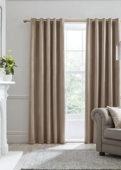 Laurence Llewelyn-Bowen Montrose Velvet Blackout Beige Eyelet Curtains