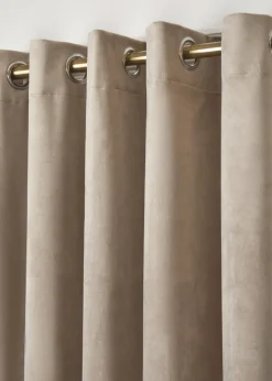 Laurence Llewelyn-Bowen Montrose Velvet Blackout Beige Eyelet Curtains