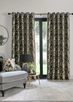 Laurence Llewelyn-Bowen Paradise Palm Jacquard Black Eyelet Curtains