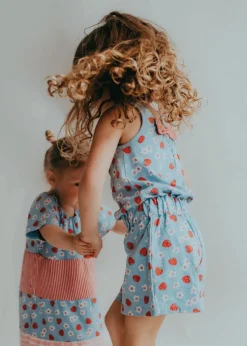 Lilly & Sid Blue Strawberry Print Playsuit (24 Months- 8 Years)