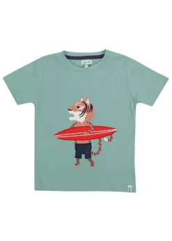 Lilly & Sid Blue Surfing Tiger Print T-Shirt (24 Months- 8 Years)