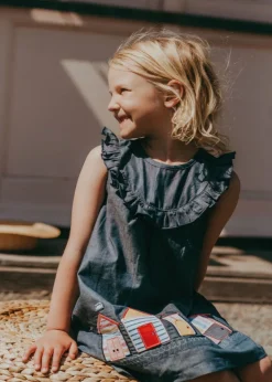 Lilly & Sid Grey Beach Hut Applique Dress (24 Months- 8 Years)