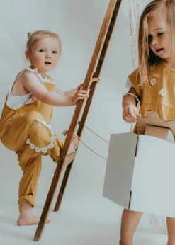 Lilly & Sid Yellow Floral Applique Dungarees (24 Months- 8 Years)