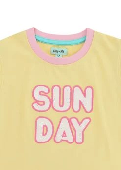 Lilly & Sid Yellow Sunday Slogan Applique Top (0-8 Years)