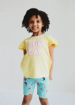 Lilly & Sid Yellow Sunday Slogan Applique Top (0-8 Years)