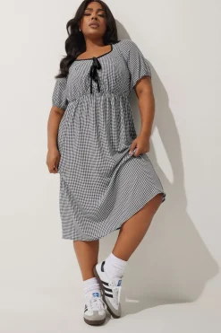 Limited Collection Curve Black & White Check Bow Front Midi Dress