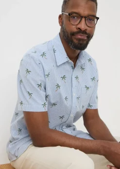 Lincoln Blue Stripe Palm Tree Shirt