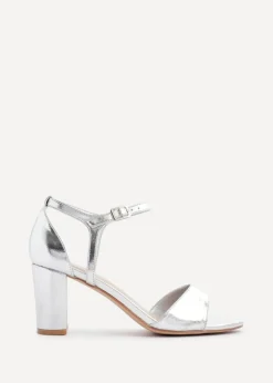Linzi Abby Silver Faux Leather Closed Back Block Heel Sandal