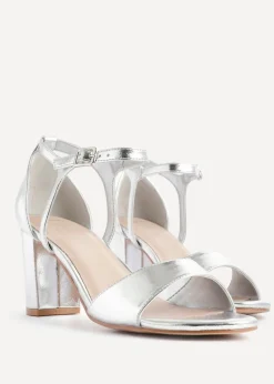 Linzi Abby Silver Faux Leather Closed Back Block Heel Sandal
