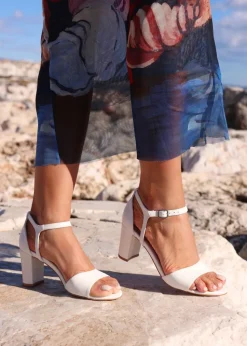 Linzi Abby White Faux Leather Closed Back Block Heel Sandal