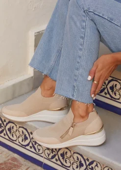 Linzi Adler Nude Flyknit Wedged Trainer