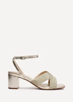 Linzi Alessia Gold Woven Loop Design Block Heeled Sandals