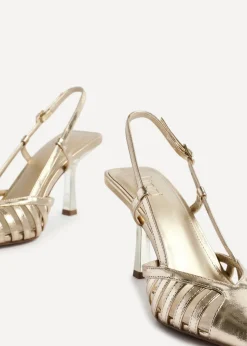 Linzi Alias Gold Faux Leather Cut Out Slingback Court Heels