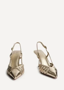Linzi Alias Gold Faux Leather Cut Out Slingback Court Heels
