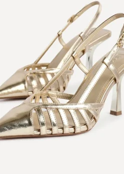 Linzi Alias Gold Faux Leather Cut Out Slingback Court Heels