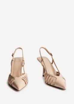 Linzi Alias Sand Faux Patent Leather Cut Out Slingback Court Heel