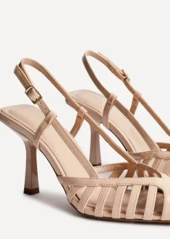 Linzi Alias Sand Faux Patent Leather Cut Out Slingback Court Heel