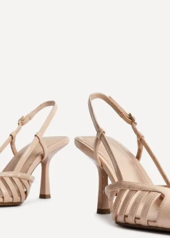 Linzi Alias Sand Faux Patent Leather Cut Out Slingback Court Heel