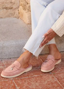 Linzi Alix Pink Faux Suede Slip On Summer Mule