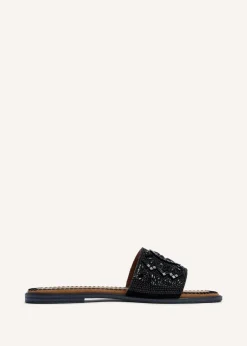Linzi Aloha Black Beaded Flat Slider Sandal