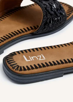 Linzi Aloha Black Beaded Flat Slider Sandal