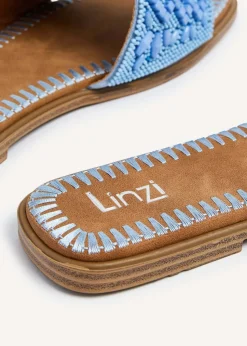 Linzi Aloha Blue Beaded Flat Slider Sandal