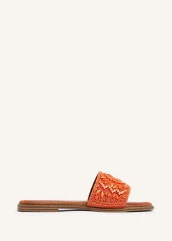 Linzi Aloha Orange Beaded Flat Slider Sandal