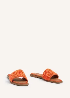 Linzi Aloha Orange Beaded Flat Slider Sandal