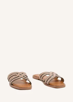Linzi Alondra Rose Gold Diamante Embellished Flat Slider Sandals