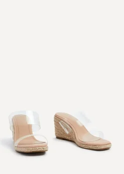 Linzi Amani Nude Perspex Double Strap Rope Wedge
