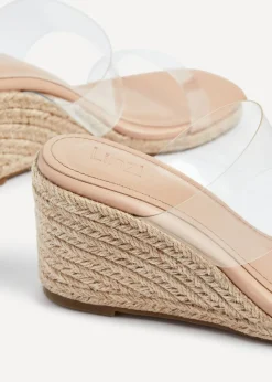Linzi Amani Nude Perspex Double Strap Rope Wedge