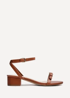 Linzi Amanza Tan Faux Leather Low Block Heeled Sandal