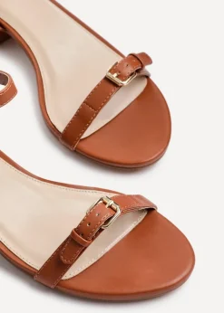 Linzi Amanza Tan Faux Leather Low Block Heeled Sandal