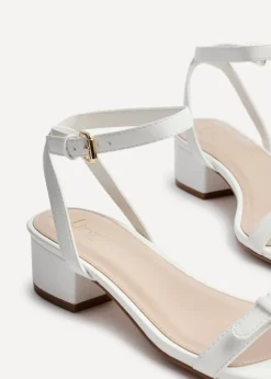 Linzi Amanza White Faux Leather Low Block Heeled Sandal