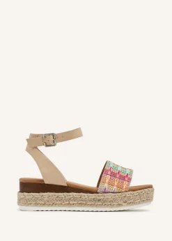 Linzi Anya Multi Coloured Raffia Flatform Sandal