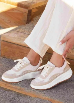 Linzi Aretha Beige Knitted Trainer