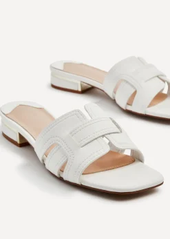 Linzi Arise White Faux Leather Low Heeled Woven Mule Sandal