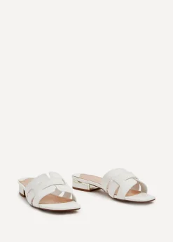 Linzi Arise White Faux Leather Low Heeled Woven Mule Sandal