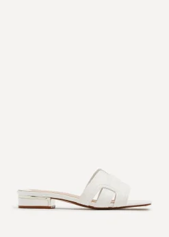 Linzi Arise White Faux Leather Low Heeled Woven Mule Sandal