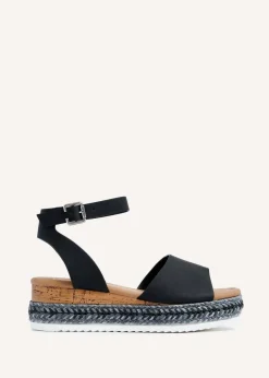 Linzi Arizona Wide Fit Black Faux Leather Espadrille Flatform