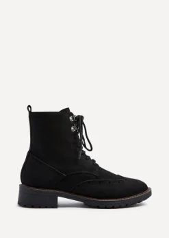 Linzi Ashleigh Black Faux Suede Lace Up Military Boot