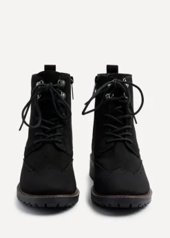 Linzi Ashleigh Black Faux Suede Lace Up Military Boot
